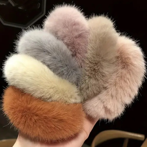 Accessories - 6 Pcs Faux Fur Hair Scrunchies; Fur Hair Ties; Hair Ring Ponytail Holder